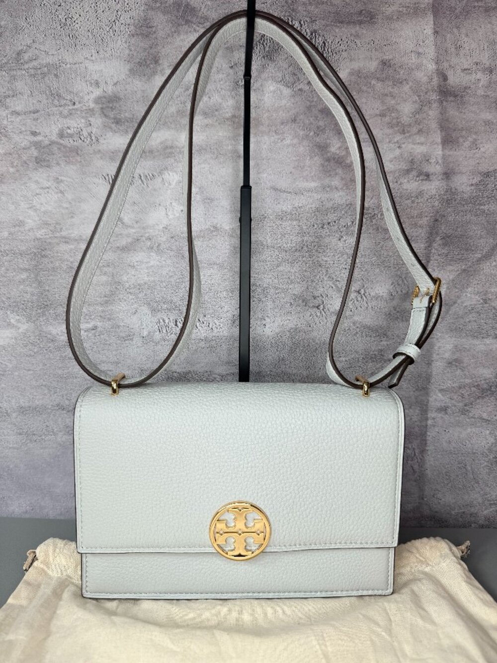 NWT Tory Burch Miller Flap Leather Shoulder Bag - Feather Grey